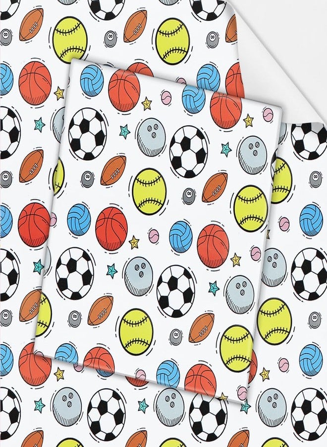 Geluode Sports Gift Wrapping Paper 4 Sheets Folded Flat 20x28 inches per sheet, Rugby Basketball Bowling Baseball Football Soccer Volleyball Gift Wrap Paper For Boys Men Women Kids Birthday Party - Image 1